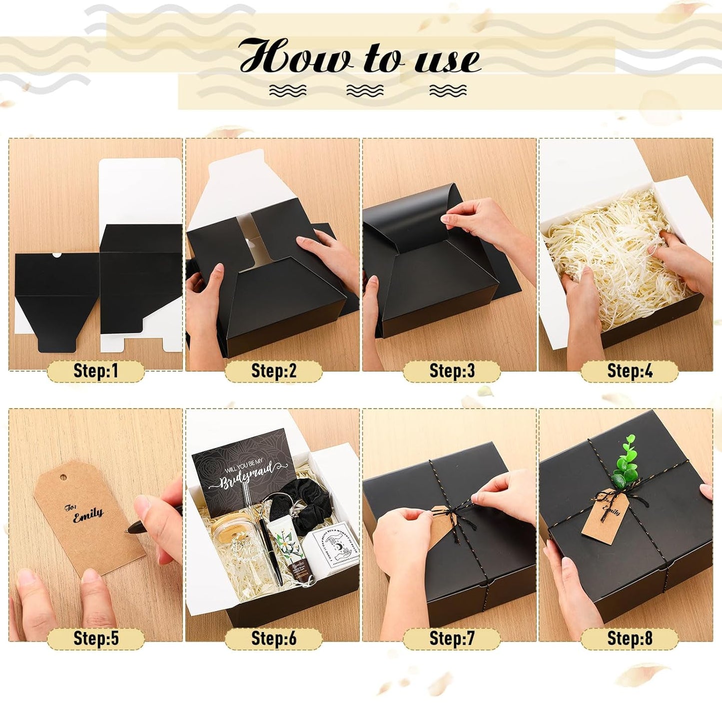 Bridesmaid Proposal Gifts Box Set - 60 Pcs Including Glass Cup, Candle, Cards & More | Black