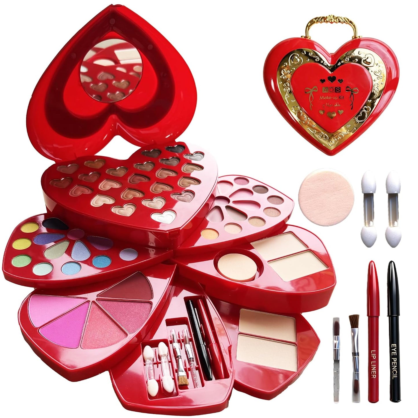 Heart Shape Makeup Kit - 60 Color All-in-One Cosmetic Set with Eyeshadow, Lipstick & Brushes | Perfect Gift for Women & Teens