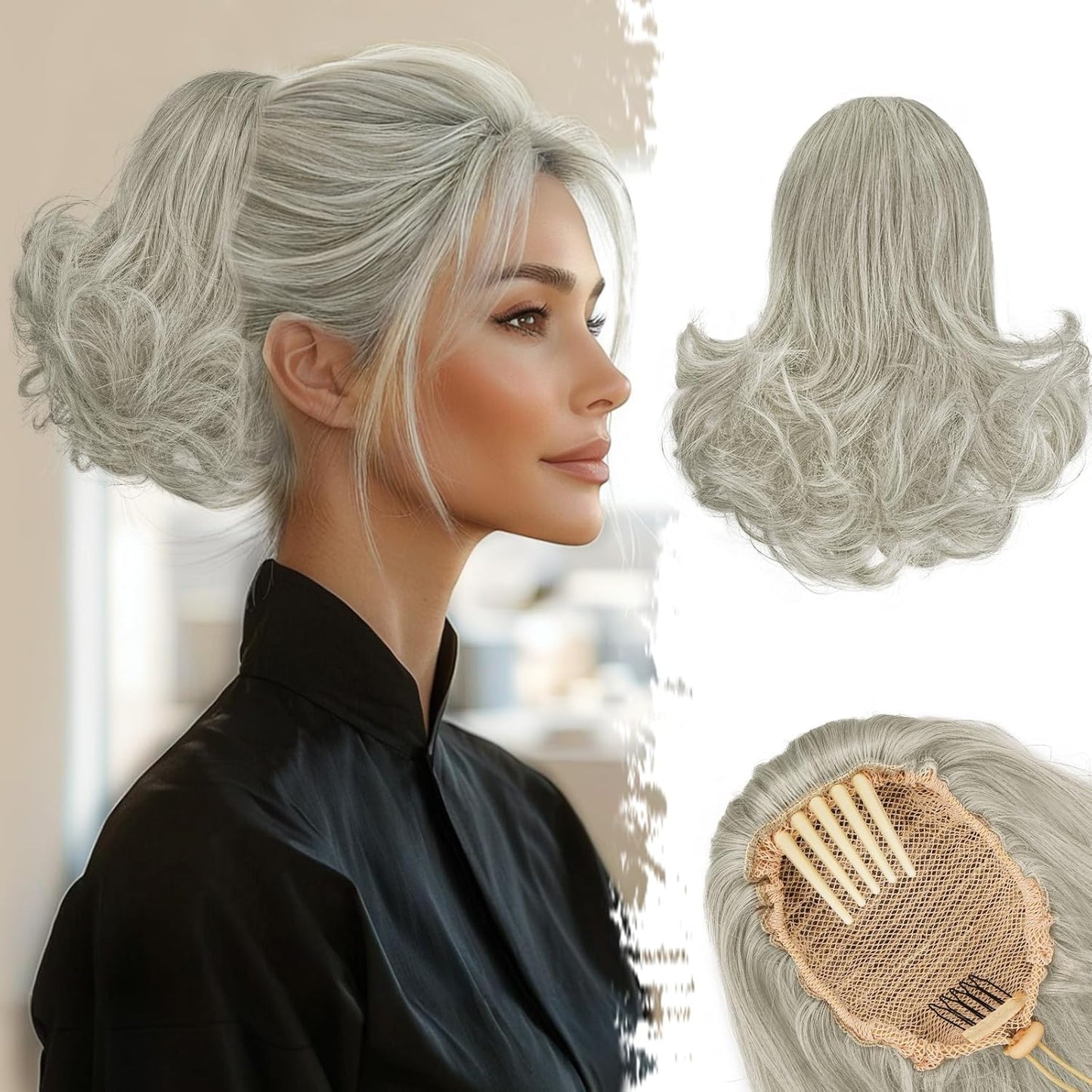 Dark Brown Ponytail Extension - 10 Inch Wavy Drawstring Hairpiece for Women | Synthetic Clip-In Ponytail