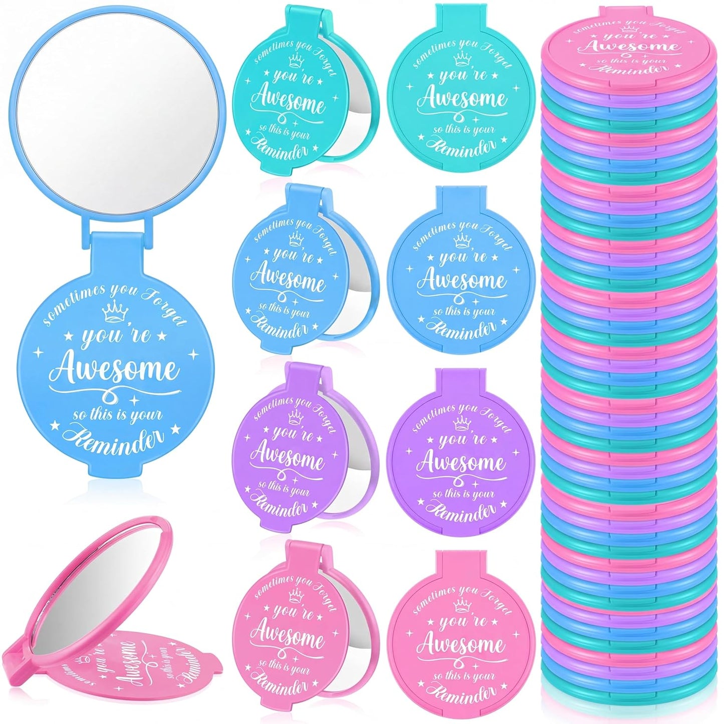 Inspirational Compact Mirror Set - 36 Pcs 2.76 Inch Mini Mirrors | Perfect Galentine's Day Gifts for Women