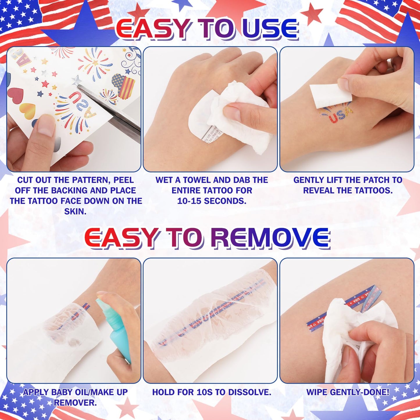 HOWAF 4th of July Body Tattoos, Women 4th of July Parade Outfit, Red White Blue Star Stripe Lace Temporary Tattoo Face Tattoo for USA 250th Anniversary Accessories, 250 Years of Freedom Favors