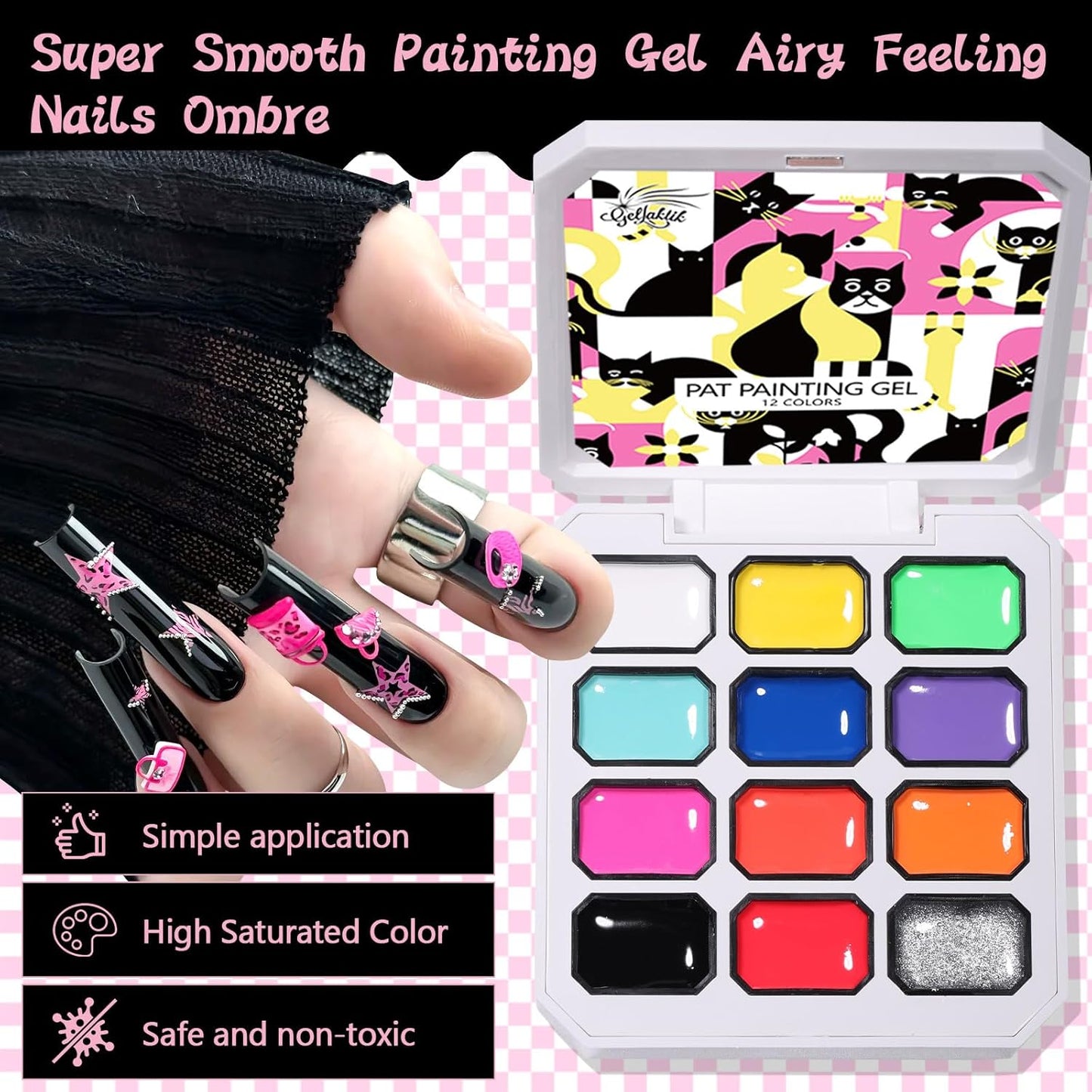 Patting Nail Gel Polish Kit - 12 Color Ombre Painting Gel Palette with Brush & Stickers | UV/LED Curing, DIY Manicure Set