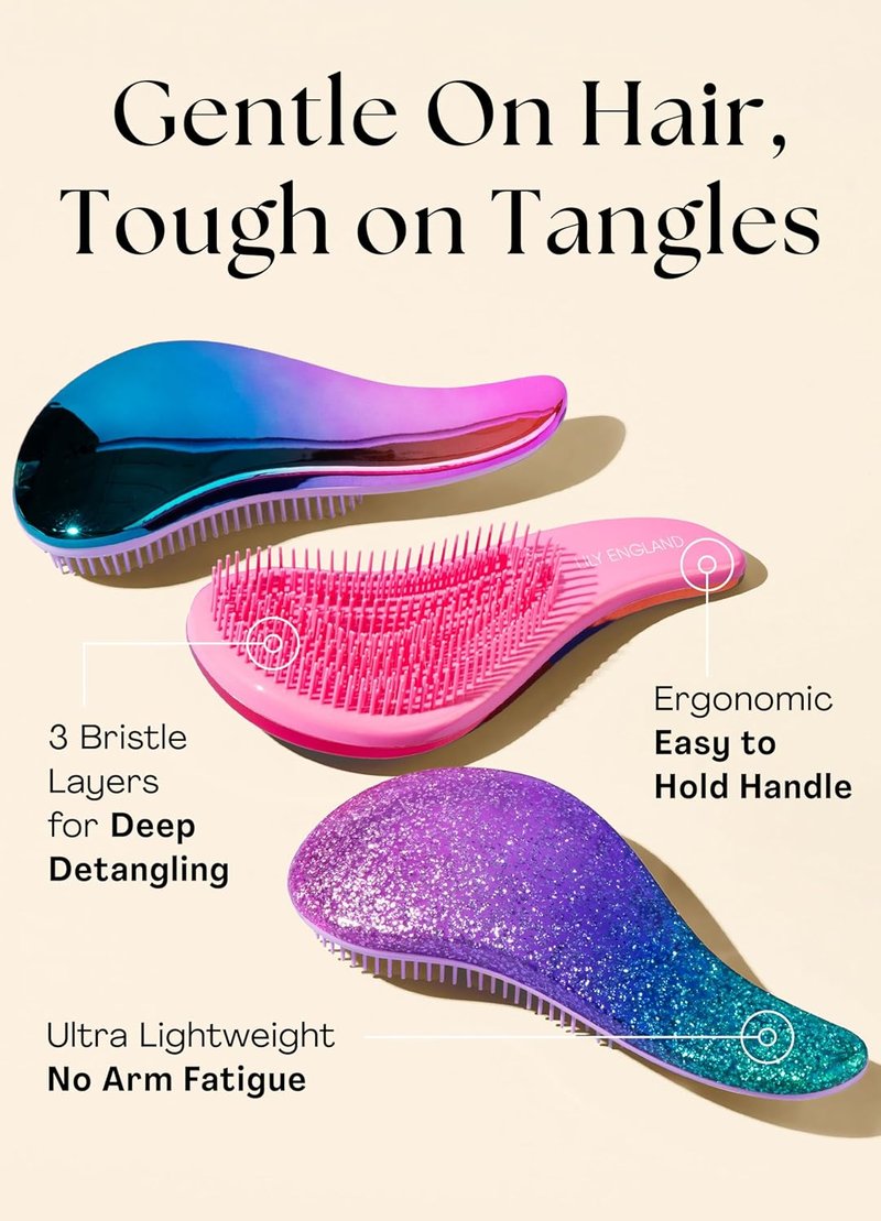 Detangler Hair Brush for Curly, Thick & Straight Hair - Gentle Flexible Bristles for Women, Kids & Toddlers | Ombre Design