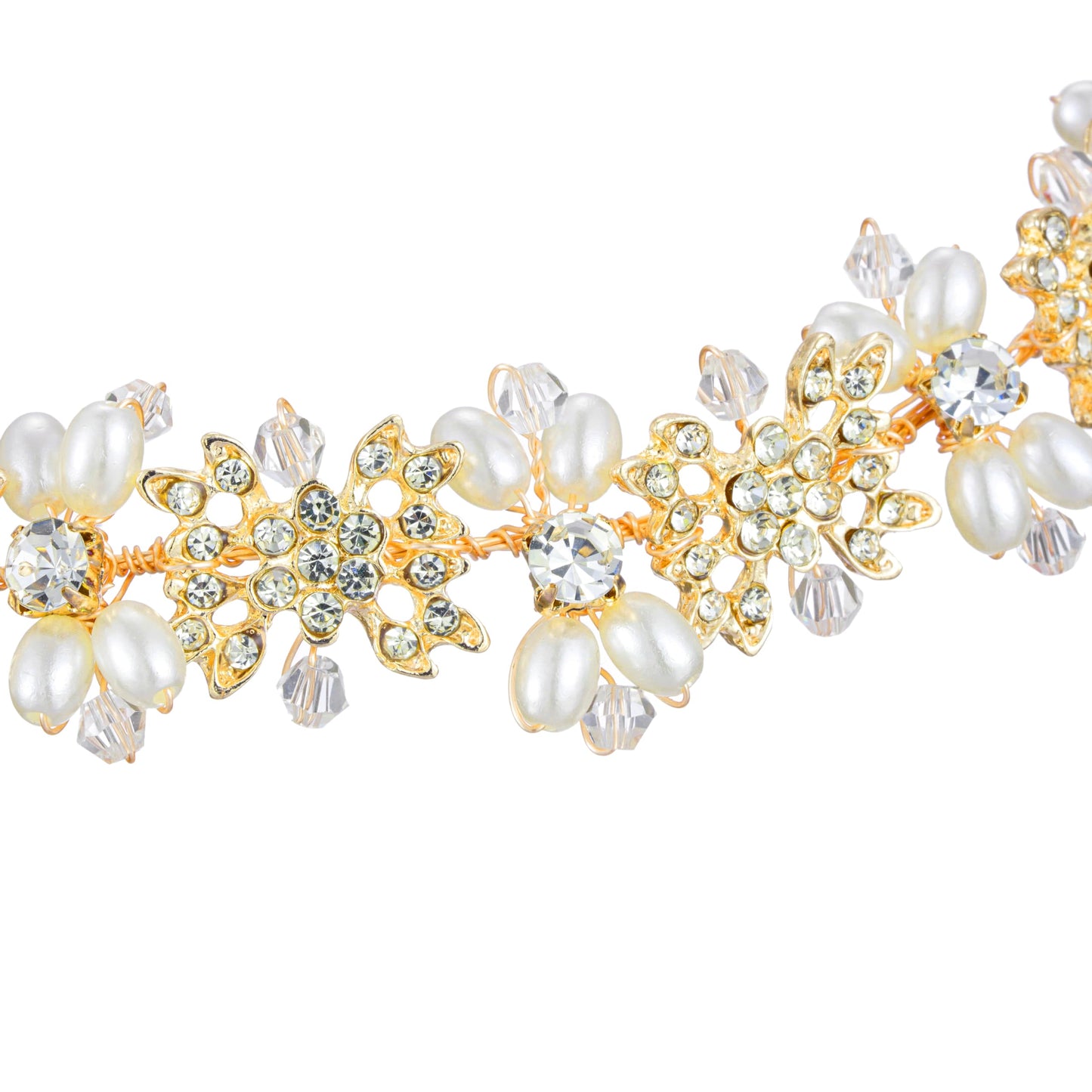 527&huan Gold Butterfly Bridal Headband Teardrop Pearls Crystal Rhinestone Wedding Hair Vine, Handmade Copper Wire Woven Wedding Hair Accessory with Satin Ribbon for Bride Bridesmaid Prom Pageant