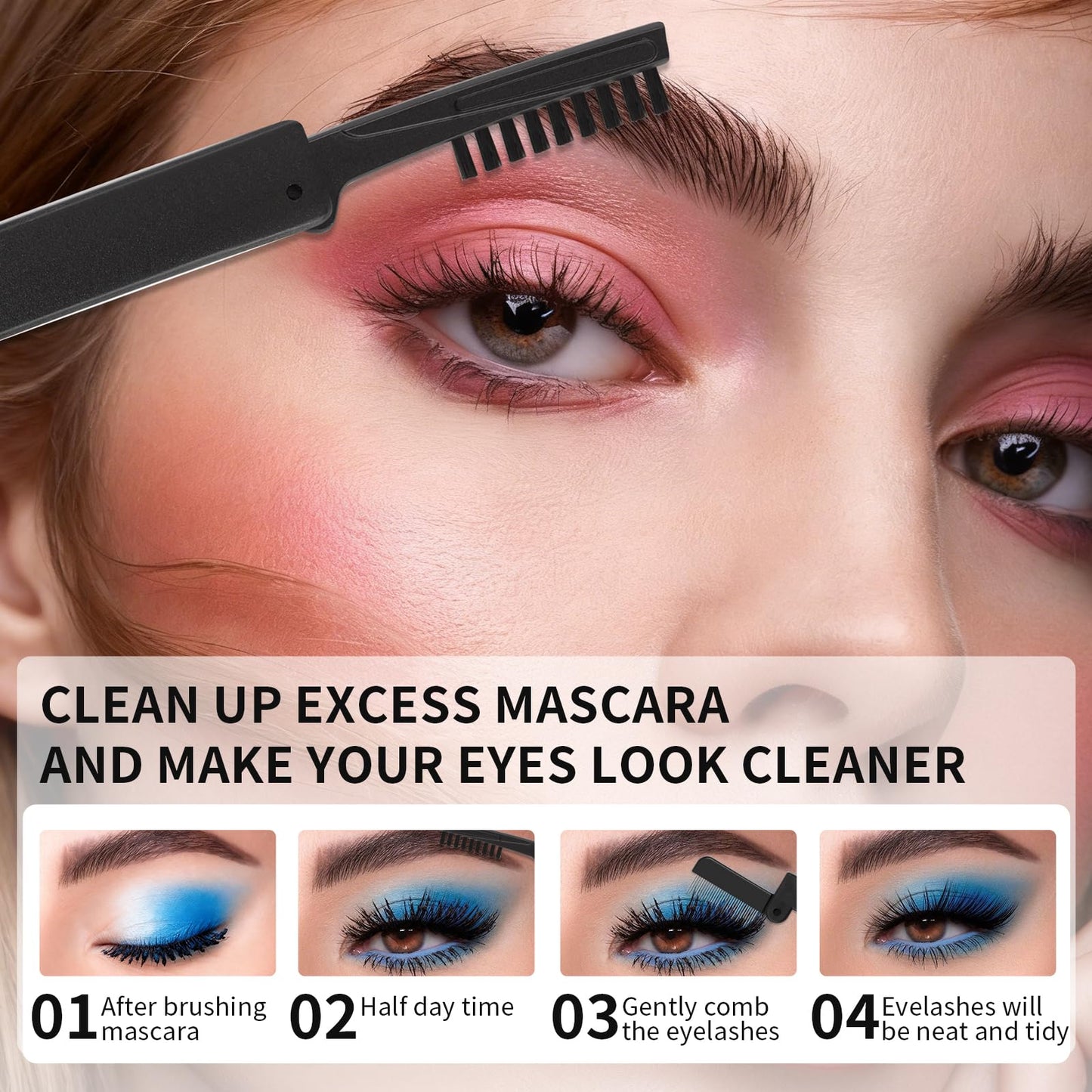DUcare Eyelash Comb Separator Eyelashes Eyebrow Mascara Brush Applicator Eyelash Definer With Comb Cover Cosmetic Brushes Tool (Silver)