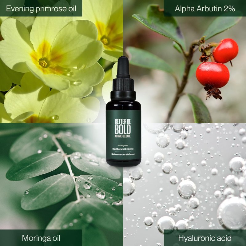 BETTER BE BOLD Anti-Pigment Bald Serum Against Age and Pigment Spots (Retroactive & Preventive) 2% Alpha Arbutin Regenerates Skin Cells Premium Bald Care 30 ml