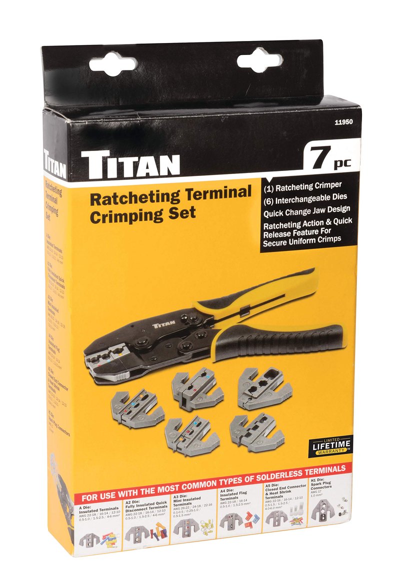 Titan 11950 Ratcheting Wire Terminal Crimping Set, 7-Piece