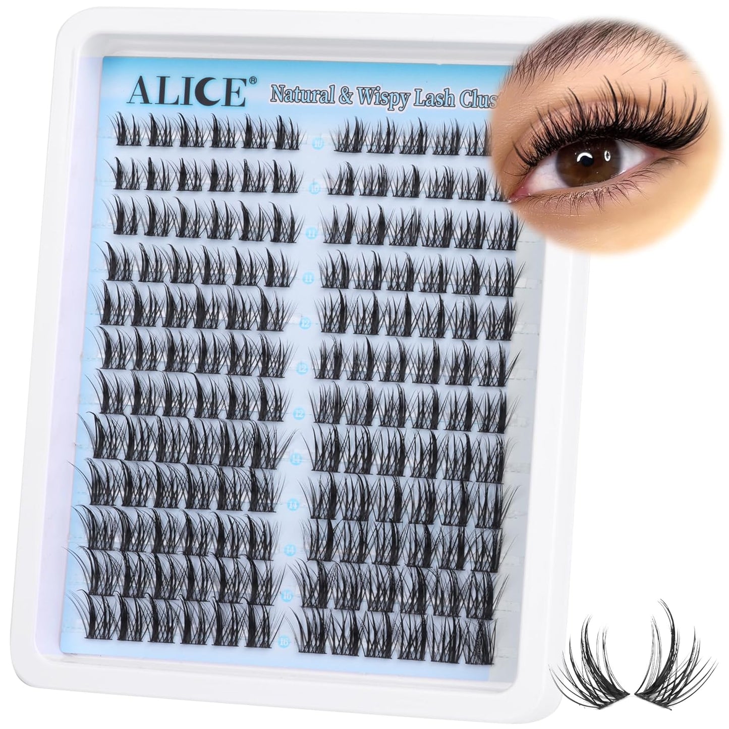 Natural Lash Clusters - Wispy Eyelash Extensions 168pcs | 8-16mm C-Curl, Soft Thin Band for a Natural Look