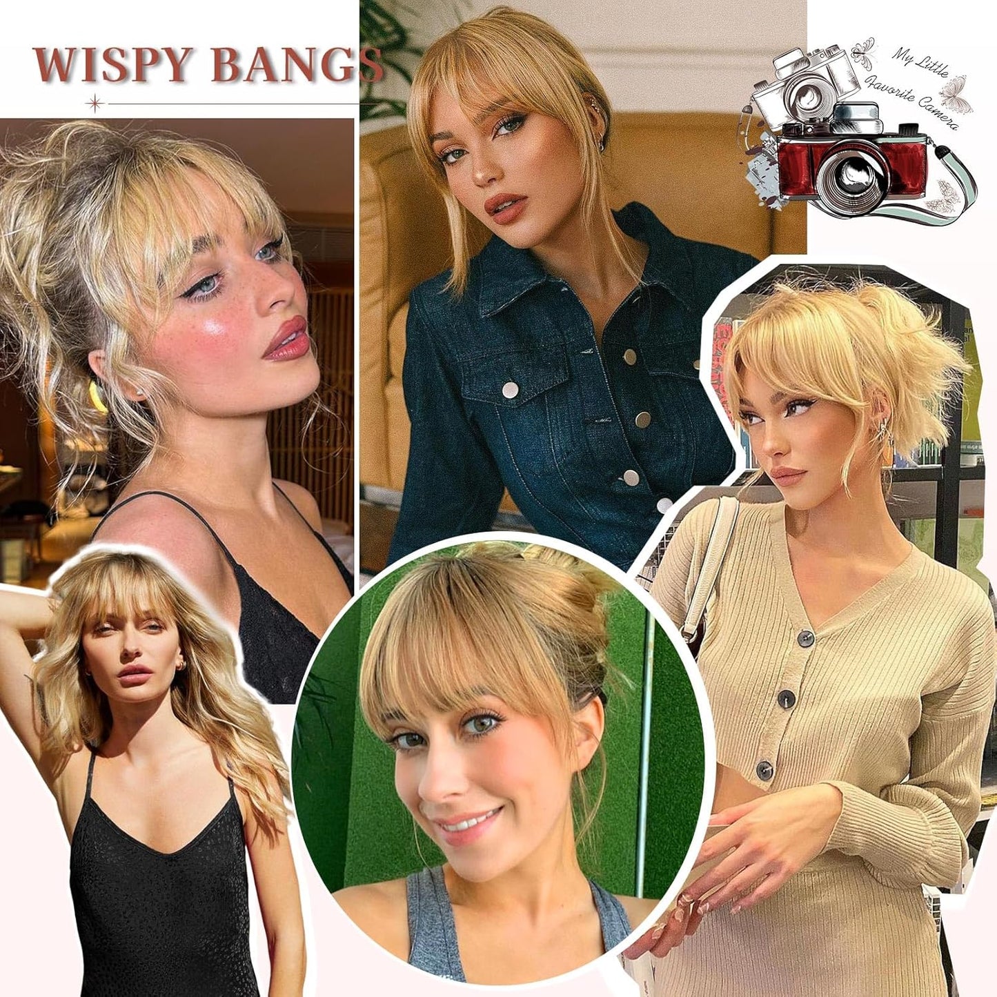Clip-In Bangs - 100% Real Human Hair Wispy Fringe Hairpiece | Natural Ash Blonde for Daily Wear & Festivals