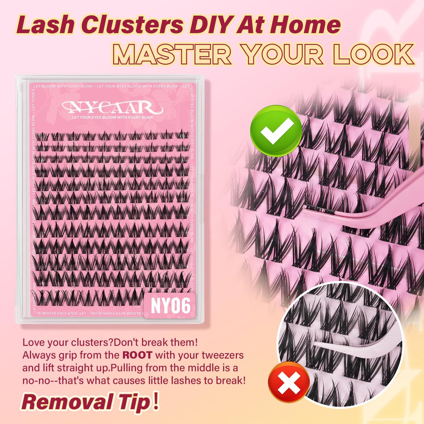 NYCAAR Lash Clusters Natural Look Manga Eyelash Clusters Anime 144pcs D Curl 8-18MIX Spiky Wispy Individual Lashes with Soft Thin Band Lash Extension(NY06,8-18MIX)