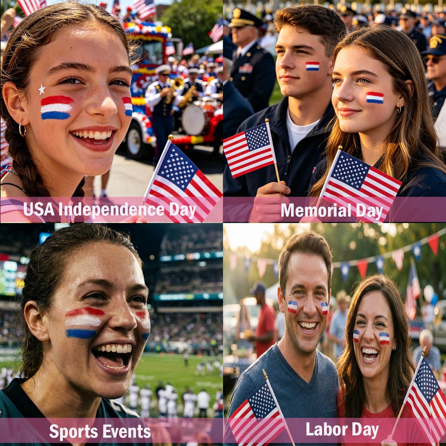 2PCS Red White and Blue Face Paint, Sweatproof & Long-Lasting Fourth of July Accessories for Women, Eye-Black Stick Baseball Softball Sports Makeup, 4th of July USA Accessories for Independence Day