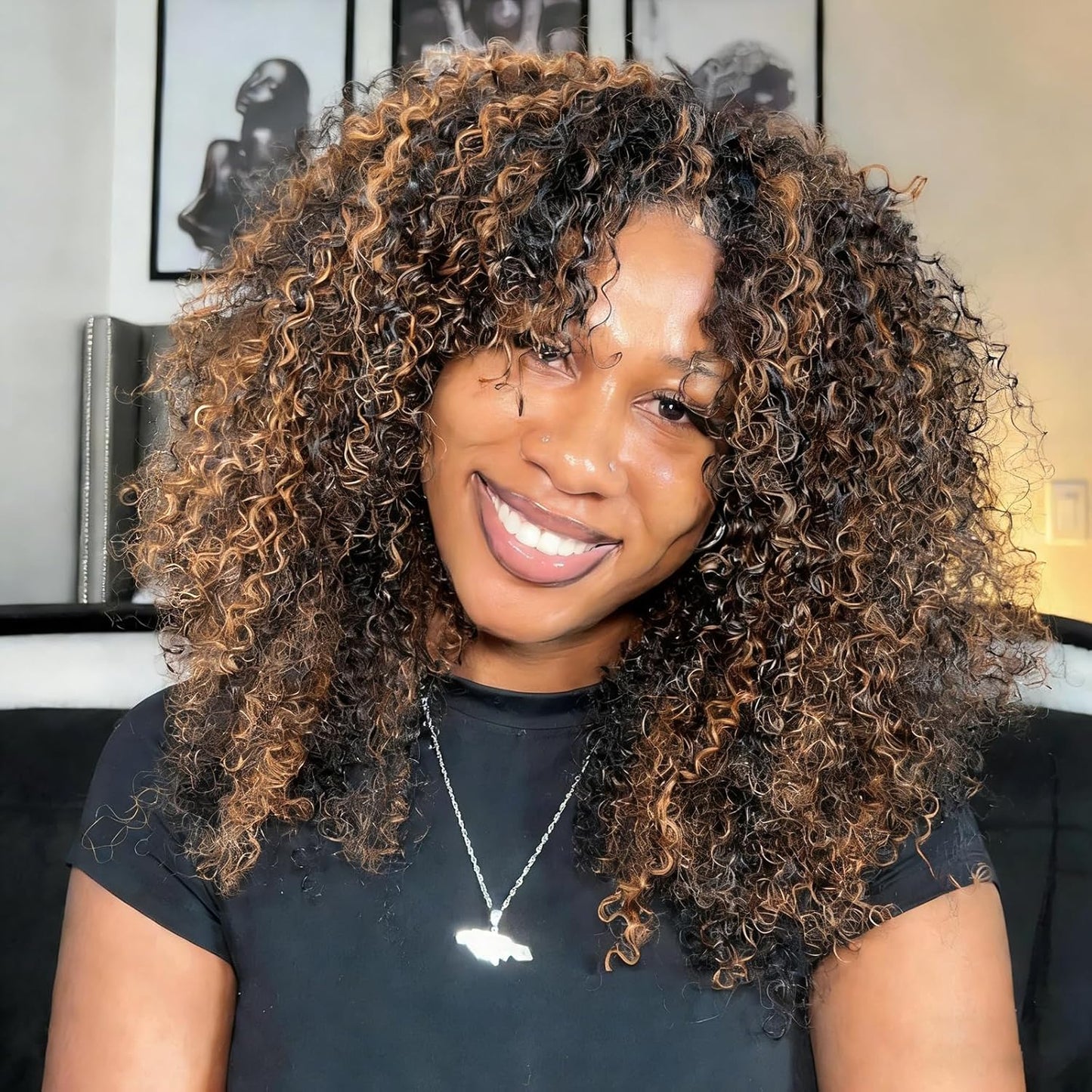 Kinky Curly Half Wig - 200 Density Human Hair | Seamless Glueless Design, 18-Inch Length, Beginner Friendly