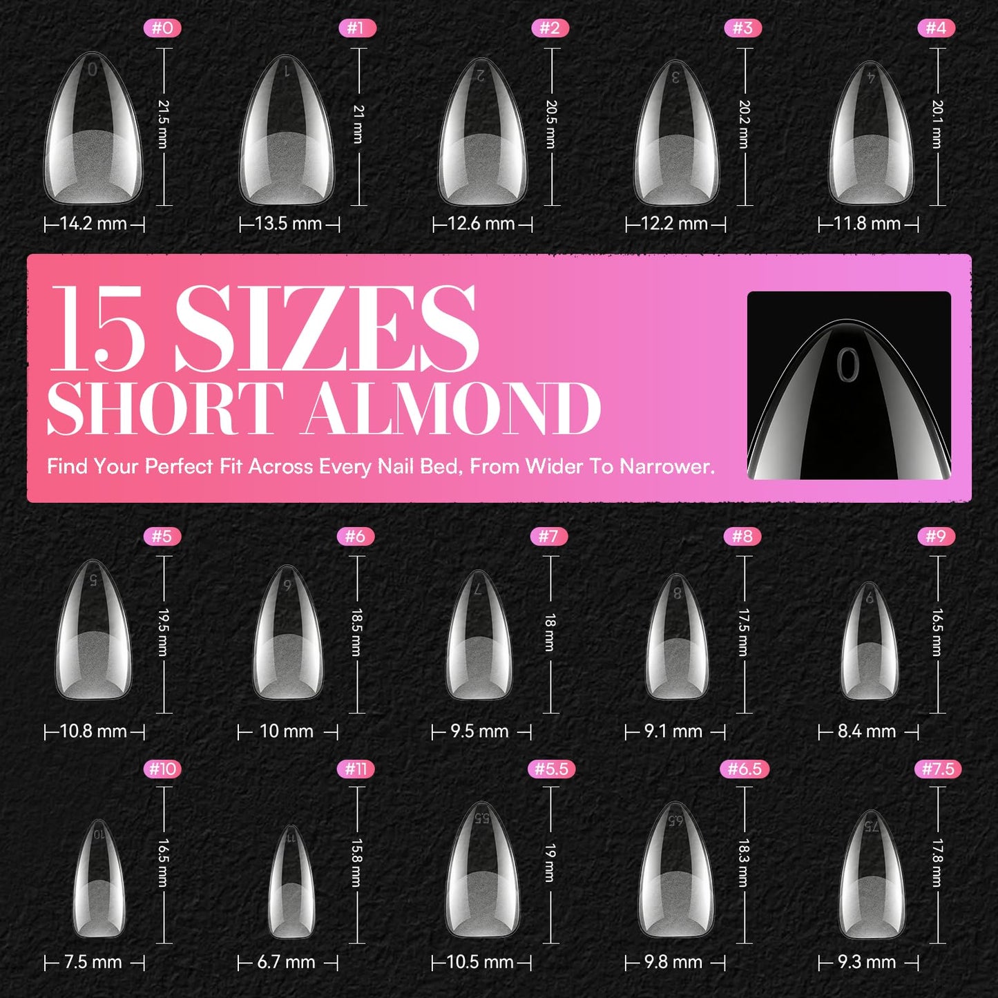 Makartt Short Almond Nail Tips: 504PCS Pre Etched Clear False Nails Tips Almond Shapes, 15 Sizes Full Cover Half Matte Soft Acrylic Press On Nail Extensions Supplies Salon and DIY at Home