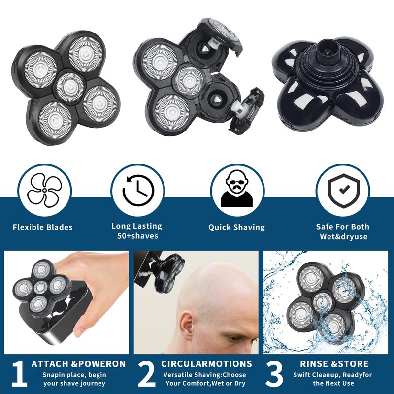 3 Pack Shaver Replacement Blades For Fre*birds Bald Men Replacement Blades,Shavers Head with 3 Cleaning Brush