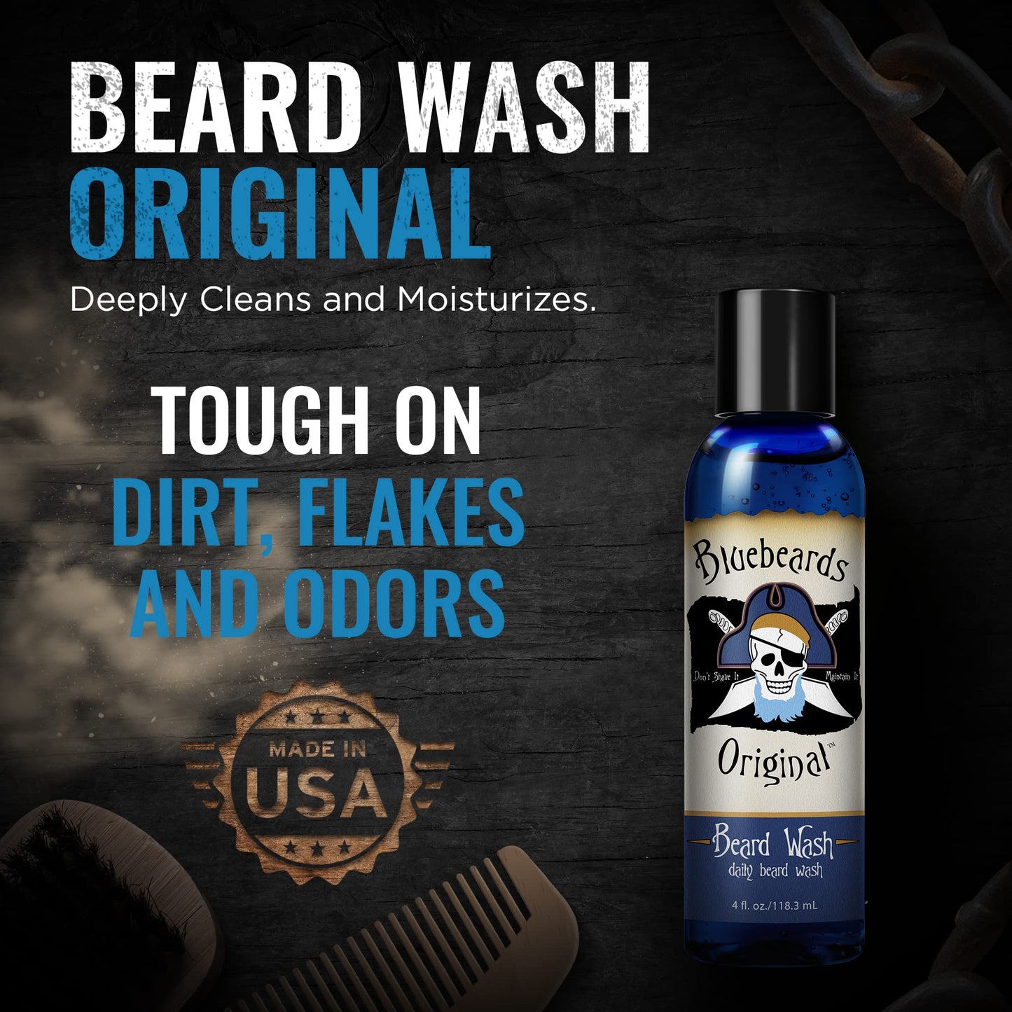 Beard Wash for Men - 4 oz Bluebeards Original Natural Beard Wash and Beard Moisturizer, Infused with Aloe & Lime - Deeply Cleans, Softens, and Conditions Your Beard and Skin Underneath - Made in USA