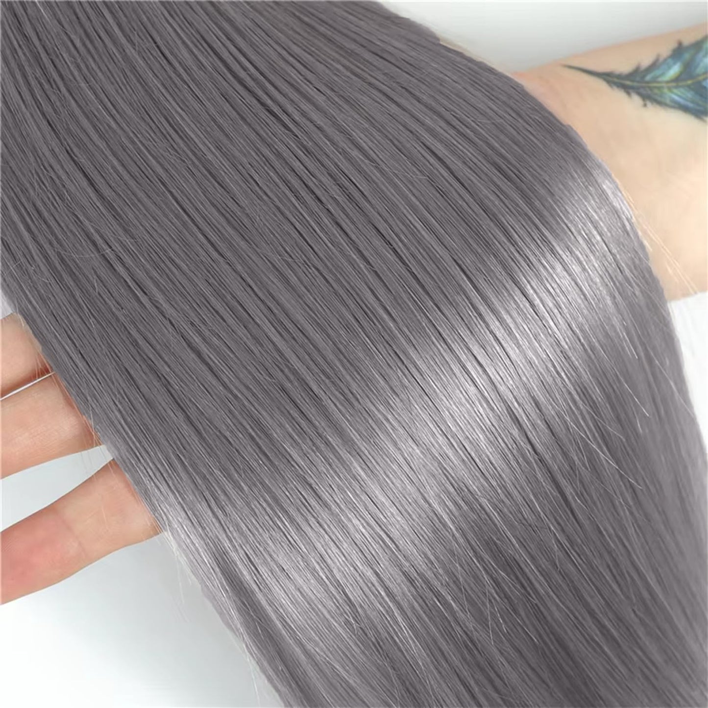 24 26 28 Inch Gray Bundles Straight 3 Bundles Human Hair Brazilian Remy Hair 50 Grams/Bundle 10A Grade Unprocessed Virgin Hairs Silver Grey Color Straight Bundle Weaves Extensions
