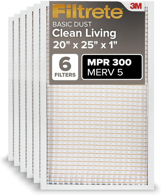 Filtrete Air Filter 20x25x1 MERV 5 - 6-Pack Pleated HVAC Filters for Home | Dust & Lint Defense (Actual Size 19.69x24.69x0.81 in)