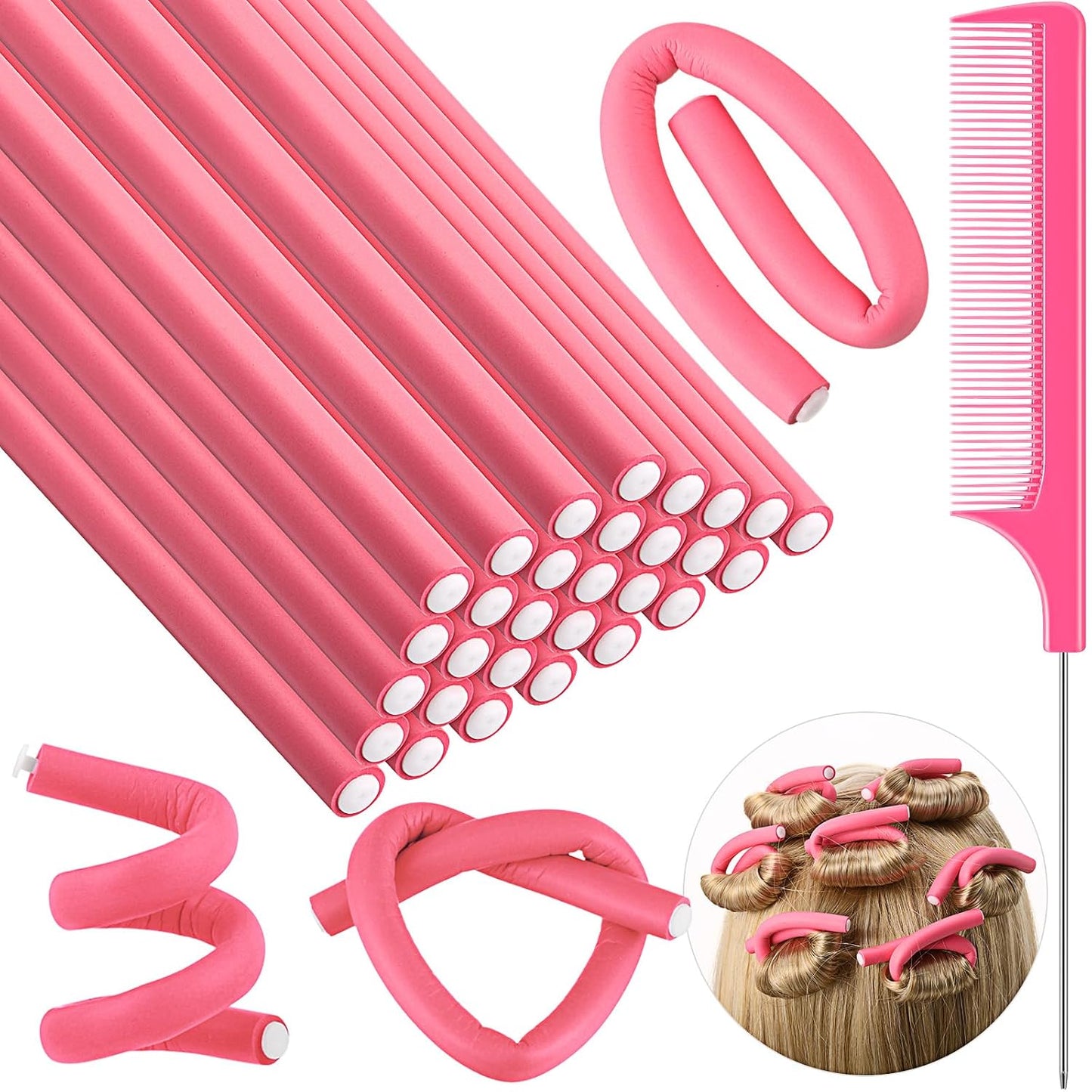 Flexible Curling Rods - 30 Pcs Foam Rollers for No Heat Styling | Dark Blue, 9.45 x 0.55 Inch