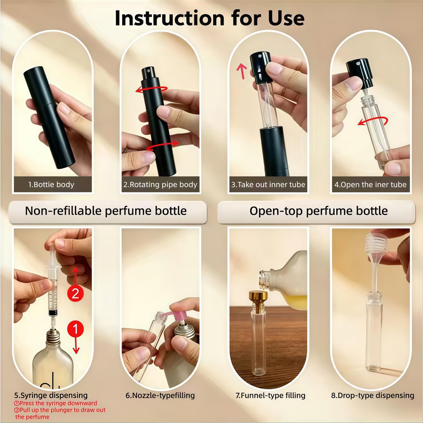 YELDFEERO 10ml Travel Perfume Bottle Refillable, Cologne Travel Bottle, Empty Atomizer Spray Dispenser, Portable Sprayer Travel Essentials for Men and Women (4Pcs Black)