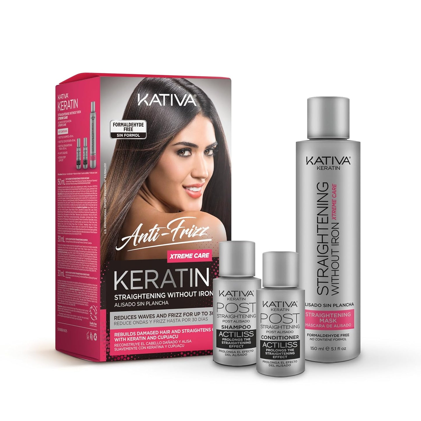 Kativa Brazilian Keratin Straightening Kit - Formaldehyde-Free At-Home System for Intensive Frizz Reduction | Vegan, Lasts Up to 12 Weeks