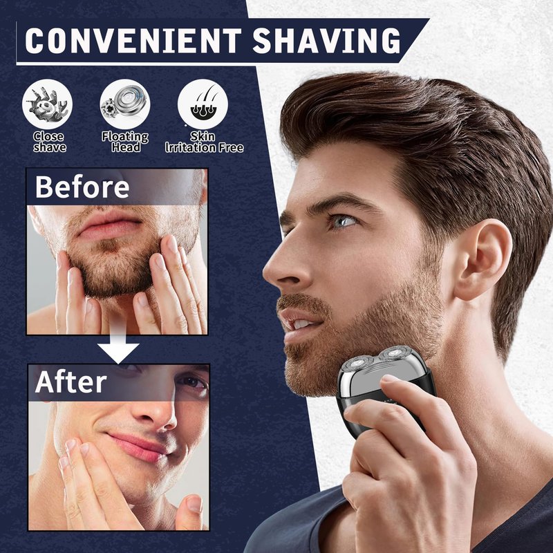 Mini Electric Shavers for Men, Electric Rotary Razor for Men, IPX7 Waterproof Rechargeable Portable Travel Shaver with Slide Touch Form Switch, Cordle