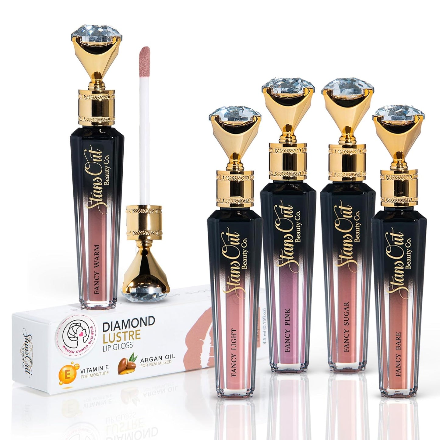 Diamond Lustre Lip Gloss Bundle - 5 Pack | Vitamin E & Argan Oil Infused, Long-Lasting Shine, Hydrating Formula