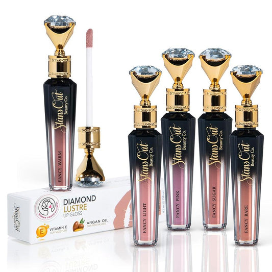 Diamond Lustre Lip Gloss Bundle - 5 Pack | Vitamin E & Argan Oil Infused, Long-Lasting Shine, Hydrating Formula