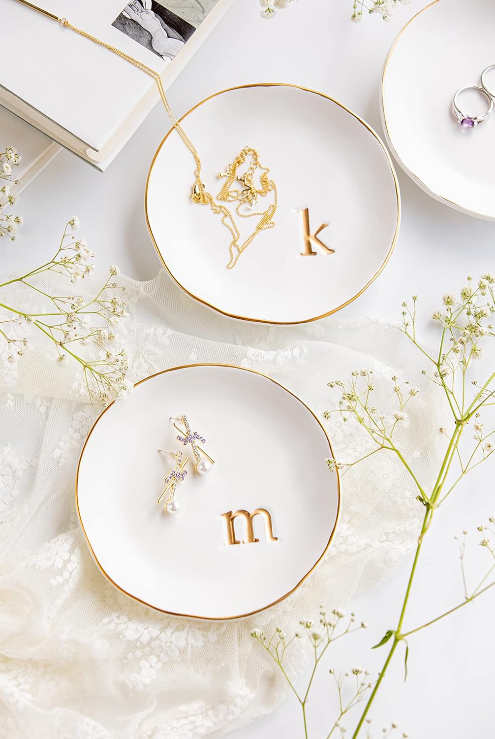 Ceramic Jewelry Tray - Decorative Trinket Dish for Rings, Earrings & Necklaces | 4.75" White Surface