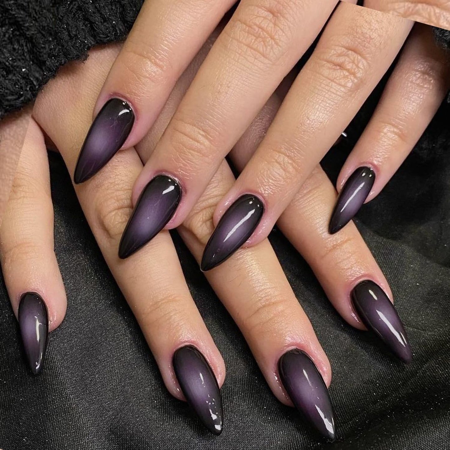 Glamermaid Black Pink Ombre Press-On Nails - Medium Almond Stiletto | Reusable Acrylic Nail Tips for Women