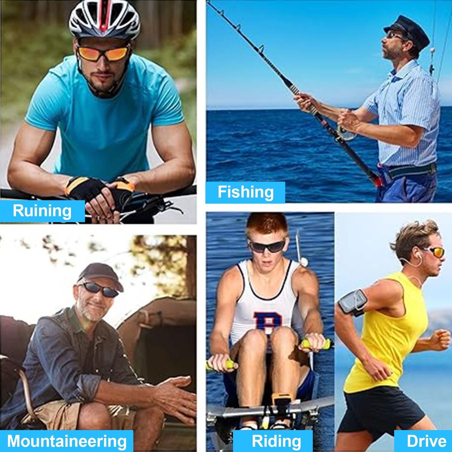 Polarized Sports Sunglasses for Men 2 Pack, Grey and Dark Blue Wrap Around UV400 Protection Mens Sunglasses Ideal for Driving Cycling Fishing Outdoor Sports