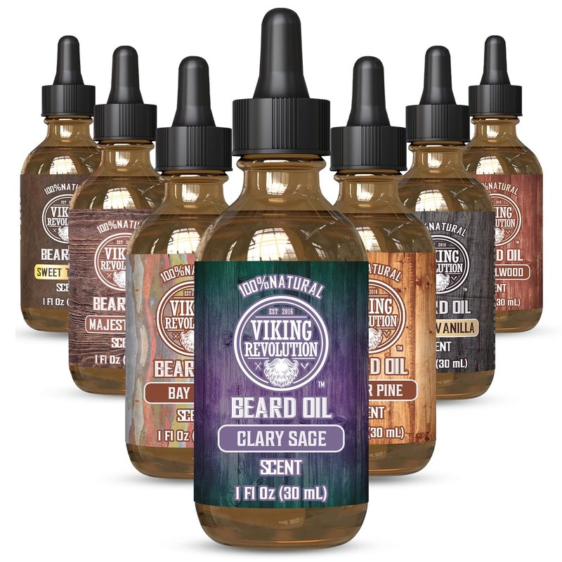 Viking Revolution Beard Oil with Clary Sage for Men - Natural Blend with Argan and Jojoba Oils for Softening, Strengthening, and Moisturizing