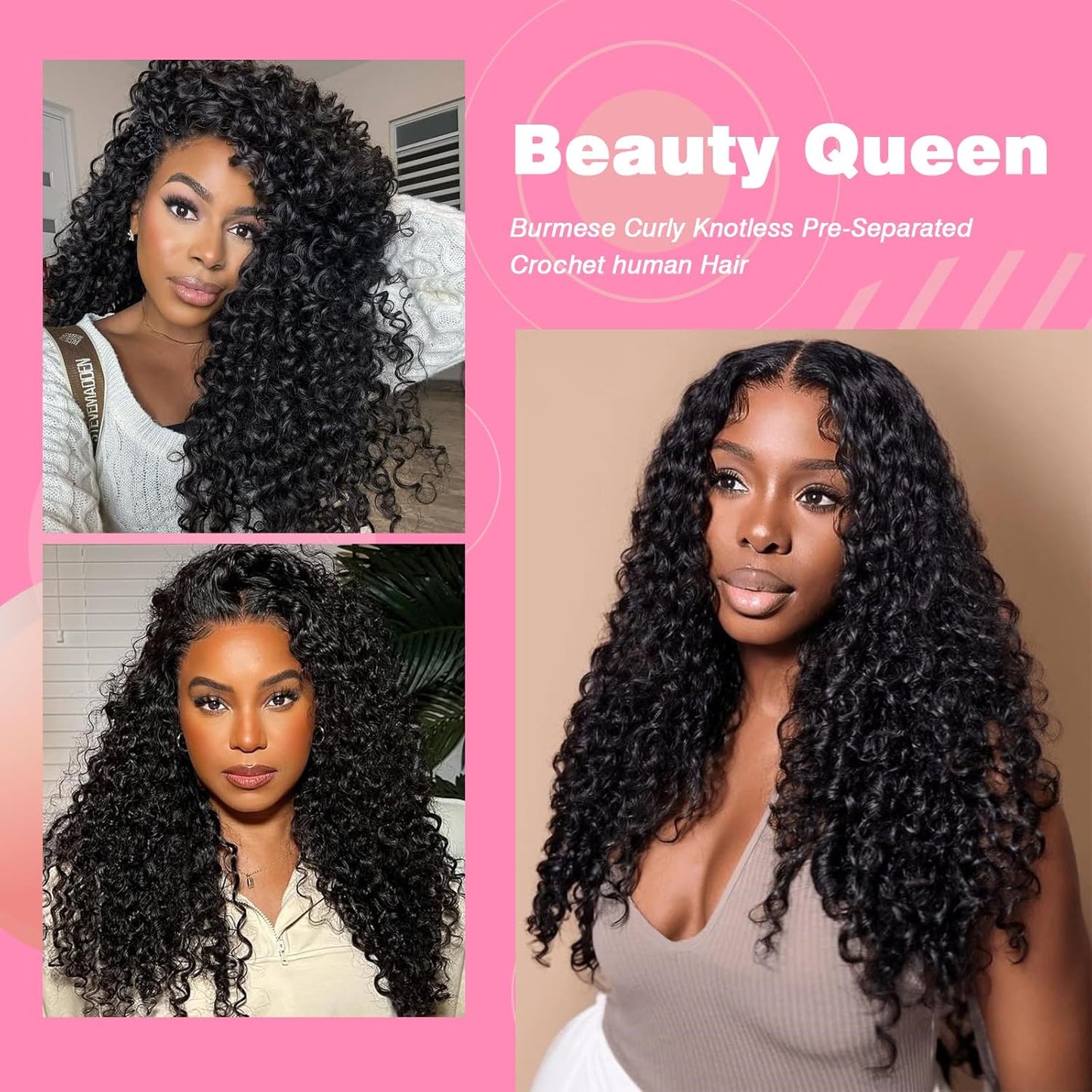 Burmese Curly Crochet Hair Extensions - 20 Inch, 120g, Knotless, Lightweight Remy Hair in Natural Black