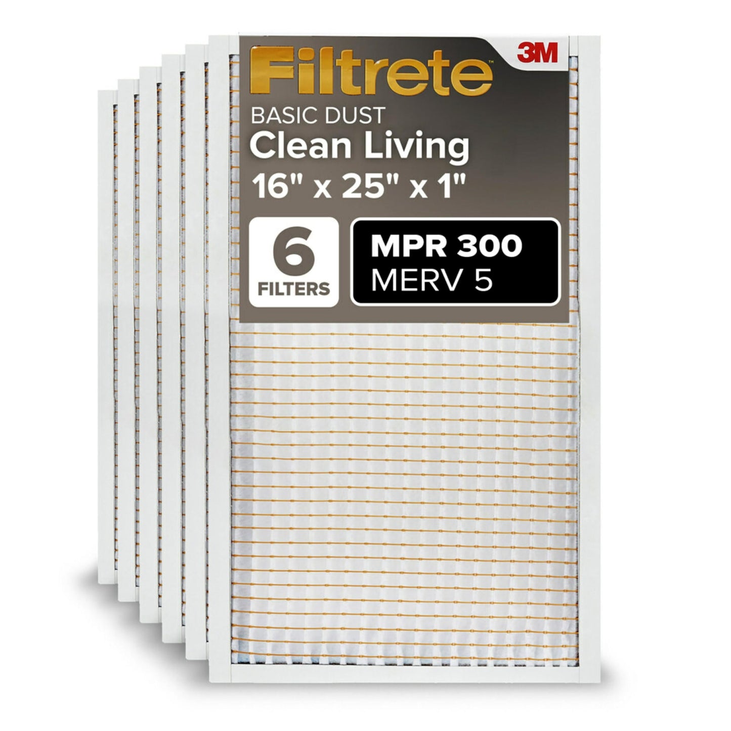Filtrete 16 x 25 x 1 Air Filter, MERV 5, 6-Pack, AC Furnace HVAC, MPR 300 Basic Dust Defense, Pleated Electrostatic, Removes Lint