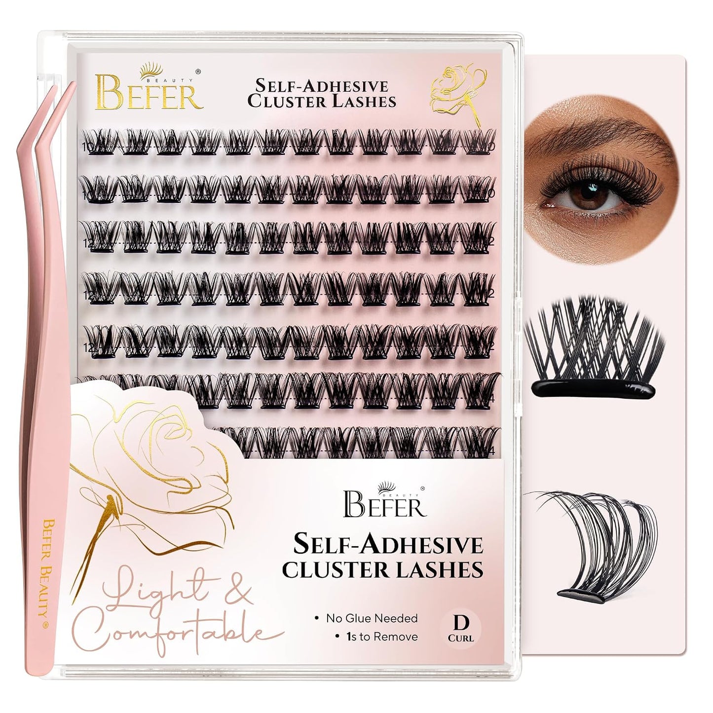 Self-Adhesive Eyelash Clusters - D Curl 10-16MM | Natural Look, Reusable & Easy DIY Application