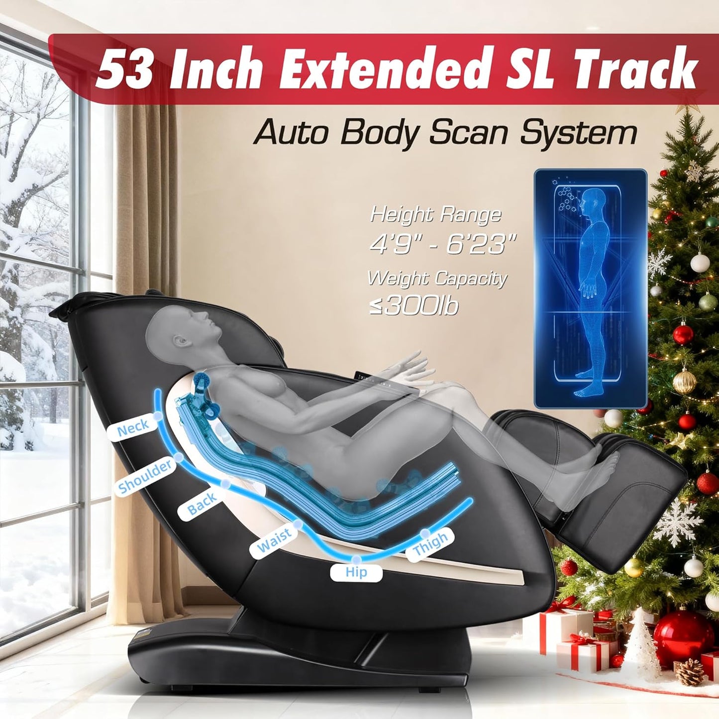 EASPEARL Full Body Massage Chair - SL-Track, 165° Zero Gravity, Heat & APP Control | Black