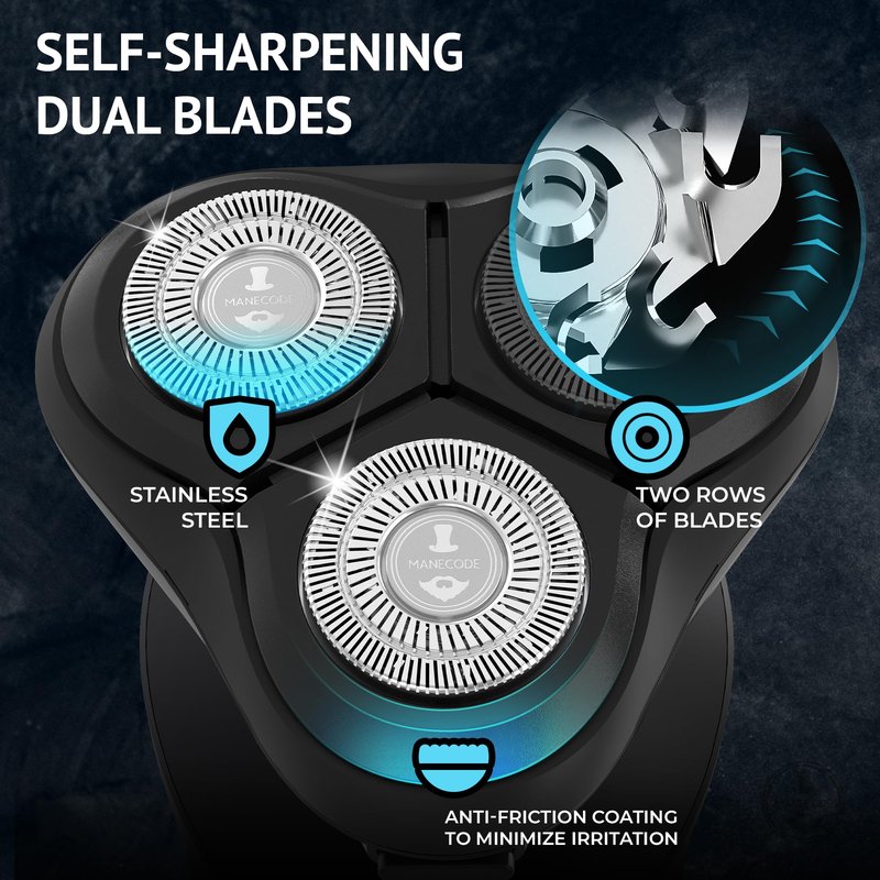 MANECODE® Electric Razor for Men - Shaver with Floating 8 Contouring Technology® and IQ Cleaning Sensor® (Charging Station)