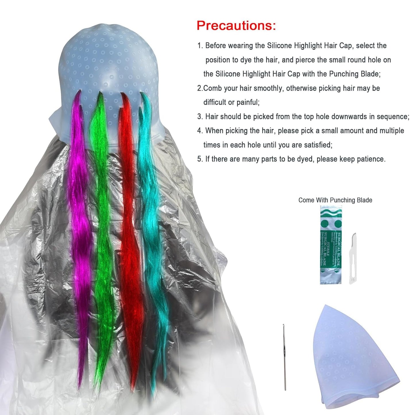 Silicone Highlight Caps - 24 Reusable Hair Coloring Caps with Hooks | Professional Hair Dyeing Tools for Men & Women