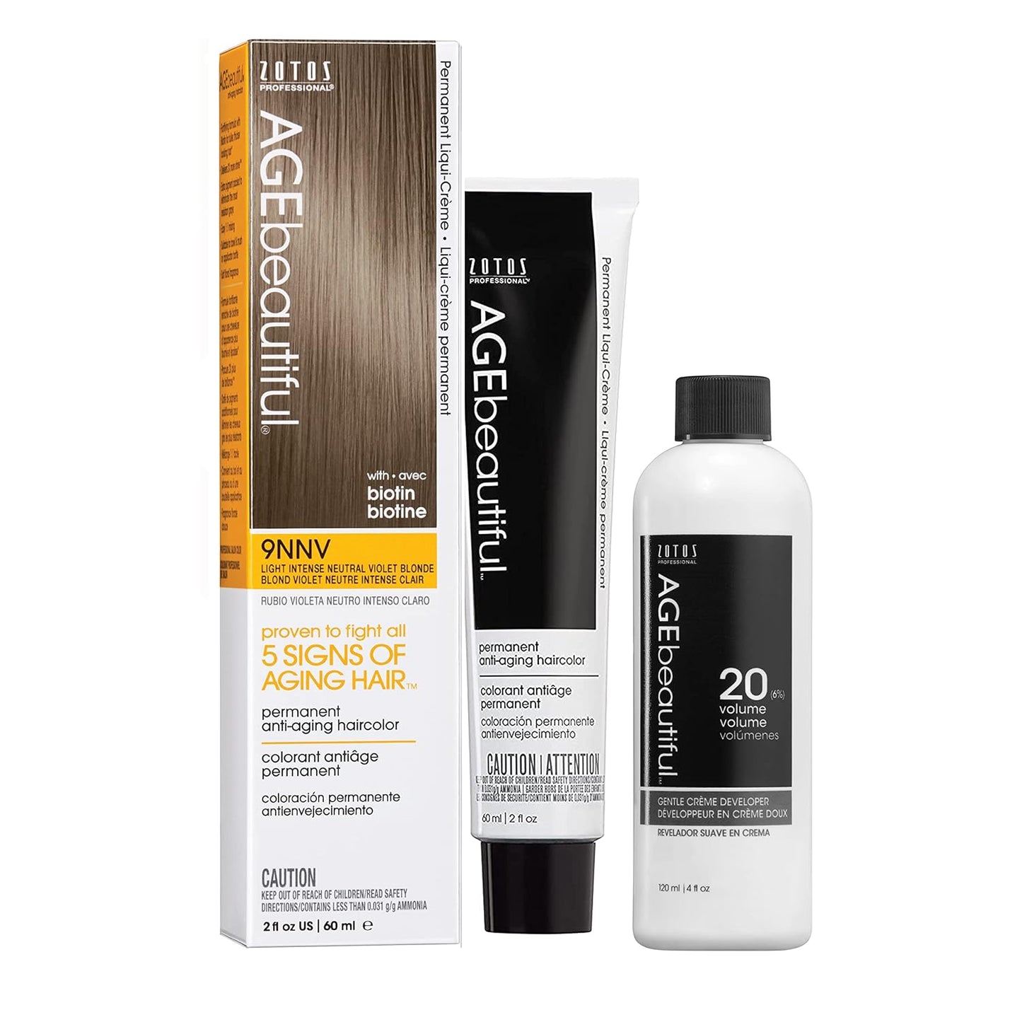 AGE Beautiful Permanent Hair Color Cream - 100% Gray Coverage Hair Dye with Biotin for Fuller, Thicker Hair | Professional Salon Quality