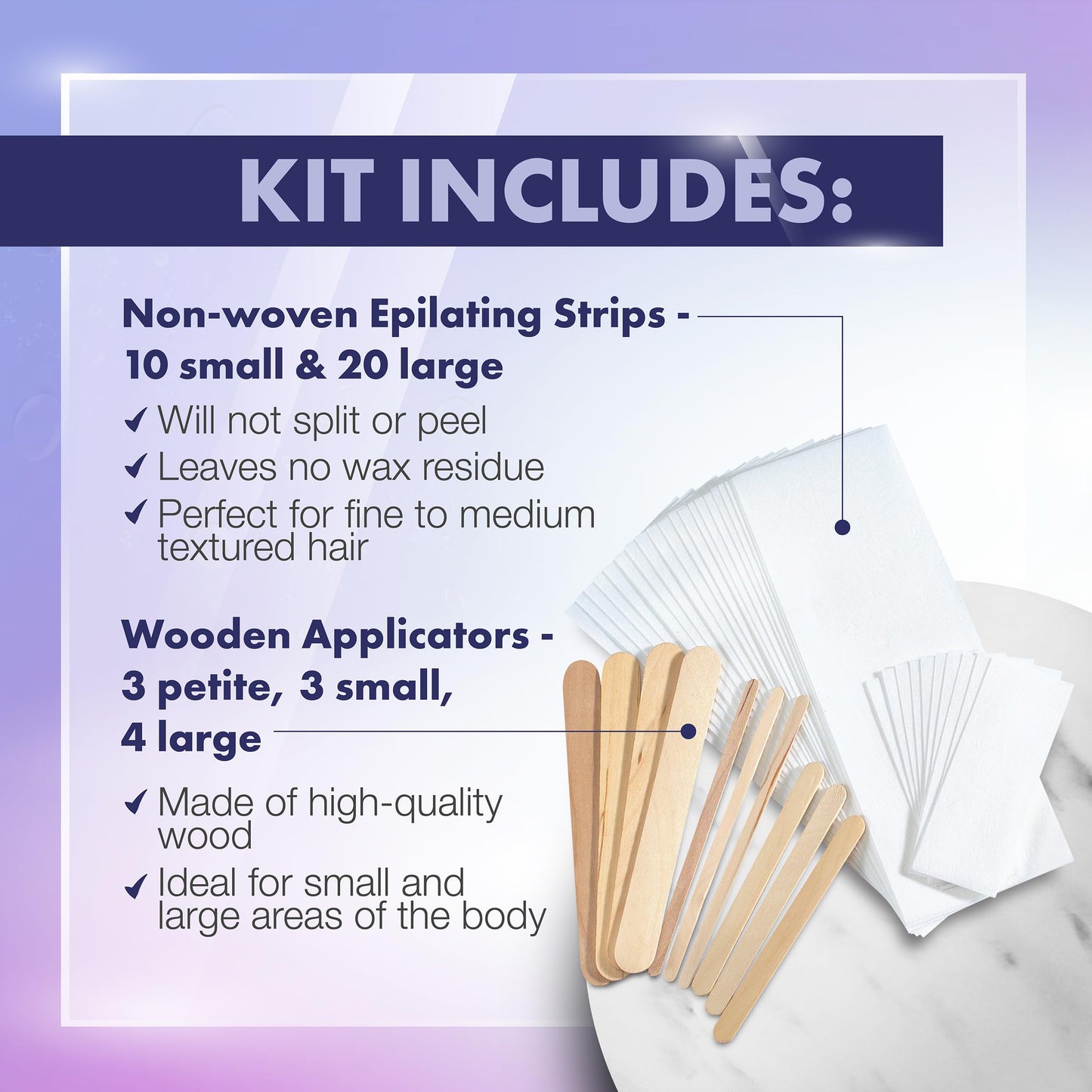 Satin Smooth Non-Woven Waxing Strips and Wax Sticks Applicator - Professional Hair Removal for Face and Body, Durable Waxing Kit Supplies