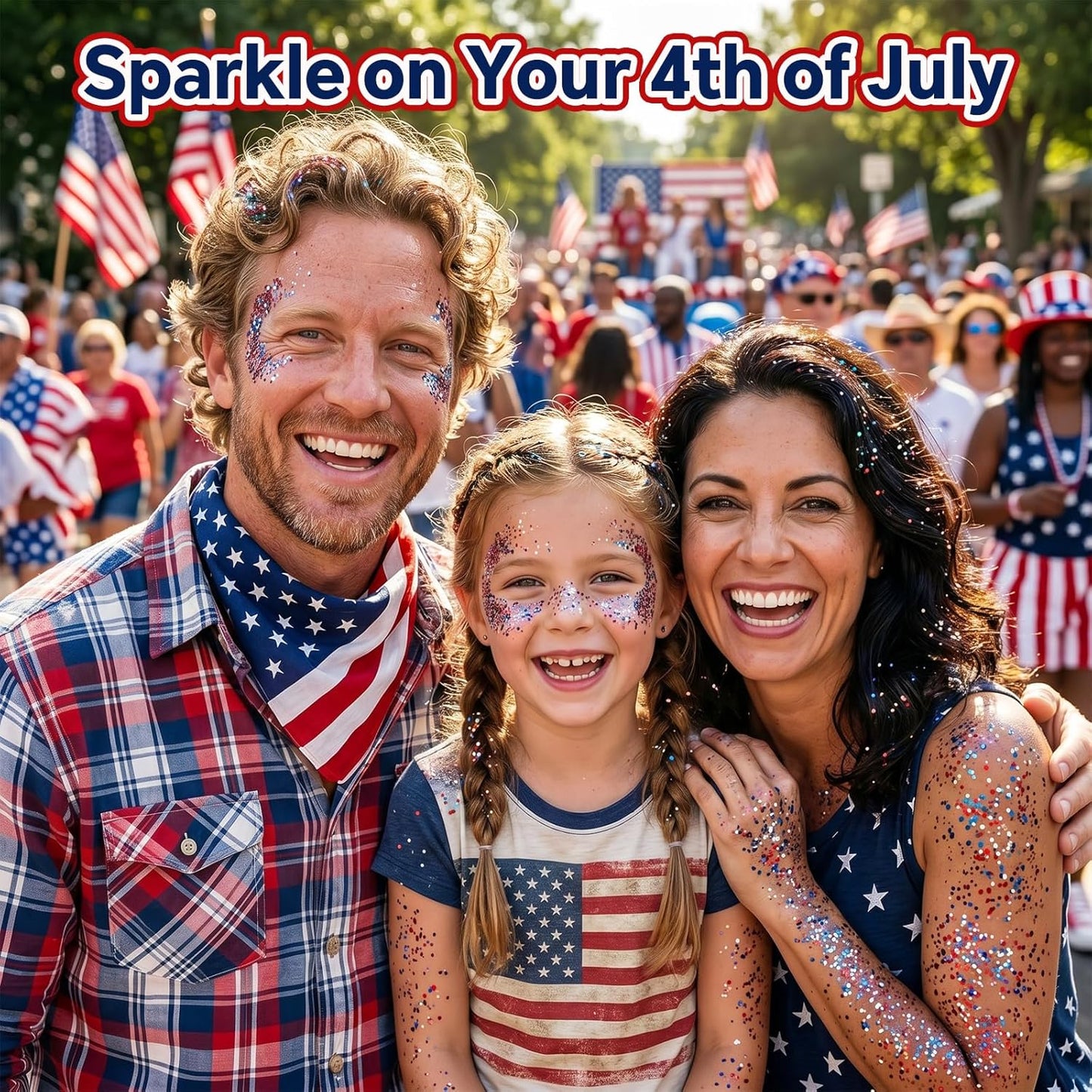 Patriotic Face & Body Glitter Stick - Holographic Red, White & Blue Chunky Makeup for 4th of July | Independence Day Celebration