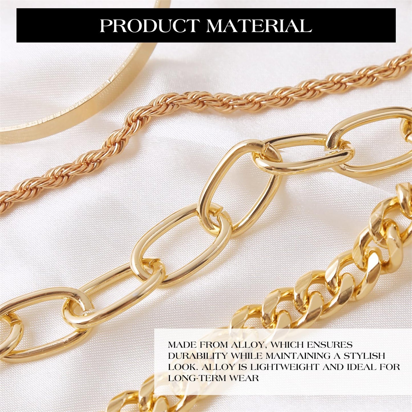Chain Bracelets Set for Women - 18K Real Gold Plated Link Chain, Trendy Stackable Cuff Bracelets, Adjustable Jewelry Gifts