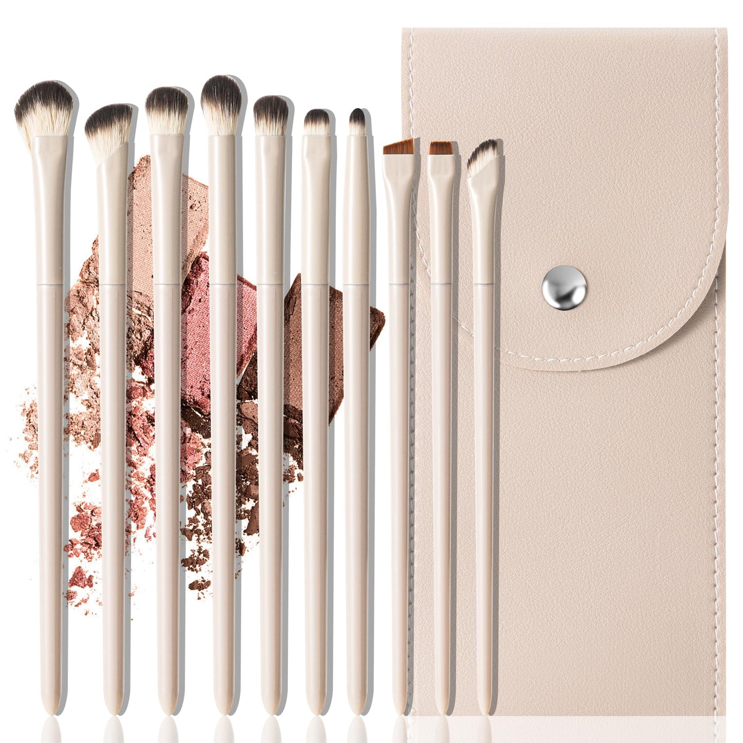 10Pcs Eye Makeup Brush Set, Professional Eyeshadow Brushes with Travel Case, Upgraded & Basic Brush Shapes, Soft Vegan Bristles, Eco-friendly handle for Blending, Shading, Eyebrow Eyeliner