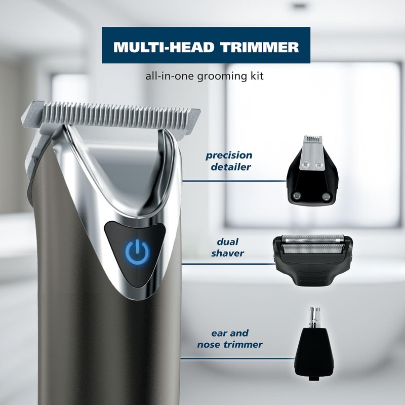 WAHL USA Stainless Steel Lithium Ion 2.0+ Slate Beard Trimmer for Men - Electric Shaver, Nose Ear Trimmer, Rechargeable All in One Men's Grooming Kit - Model 9864