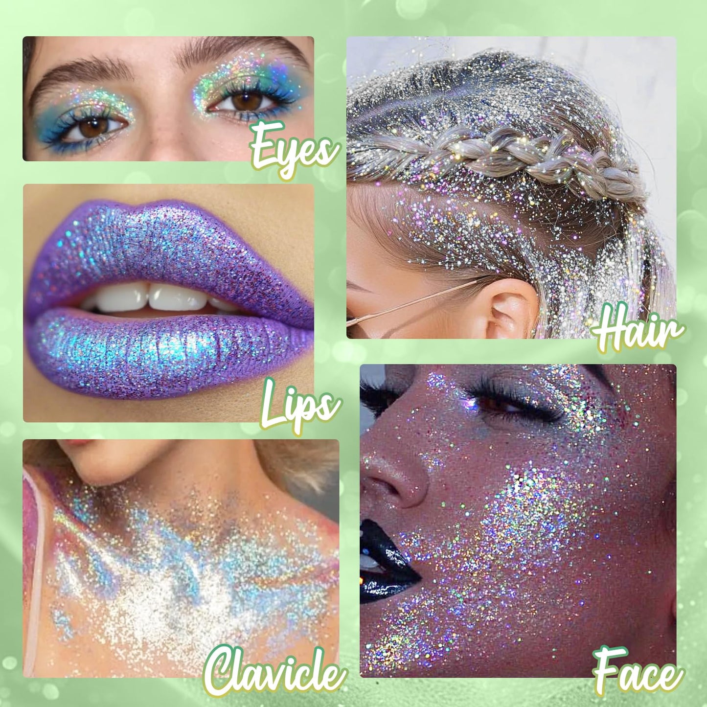 CAHOTO Light Green Roll-on Glitter for Face Body & Hair