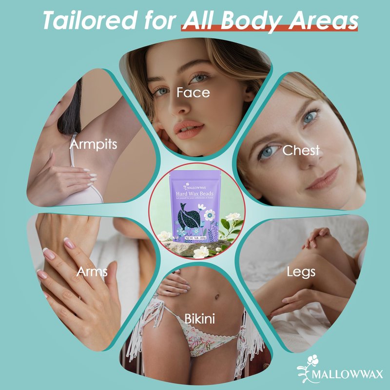 Mallowwax Hard Wax Beads, 1lb Low Temp Stripless Wax For Sensitive Skin, For Coarse And Short Hair, Bikini, Underarms, Legs And Body
