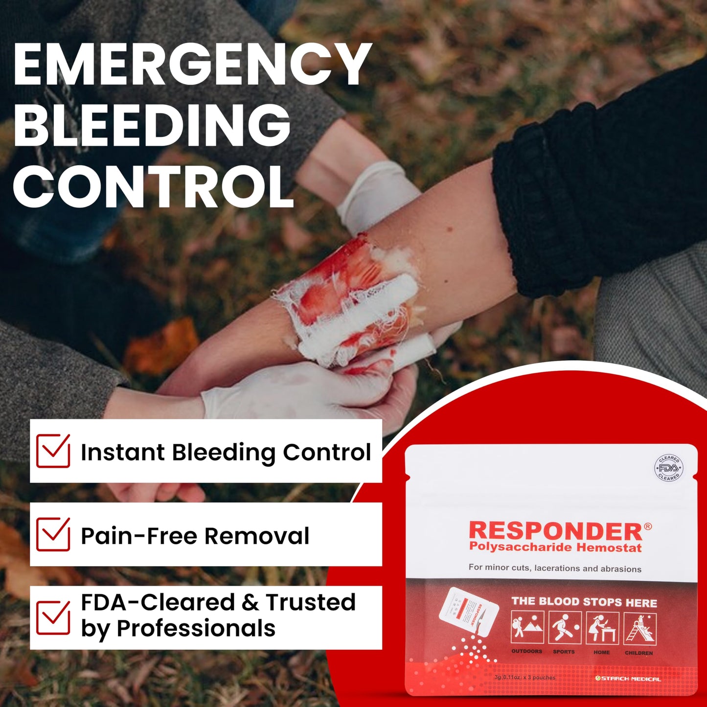 Responder First Aid Powder- FDA Cleared for Wound Care,Plant-Based,Instantly Stops Bleeding for Cuts, Scrapes and Survival Equipment