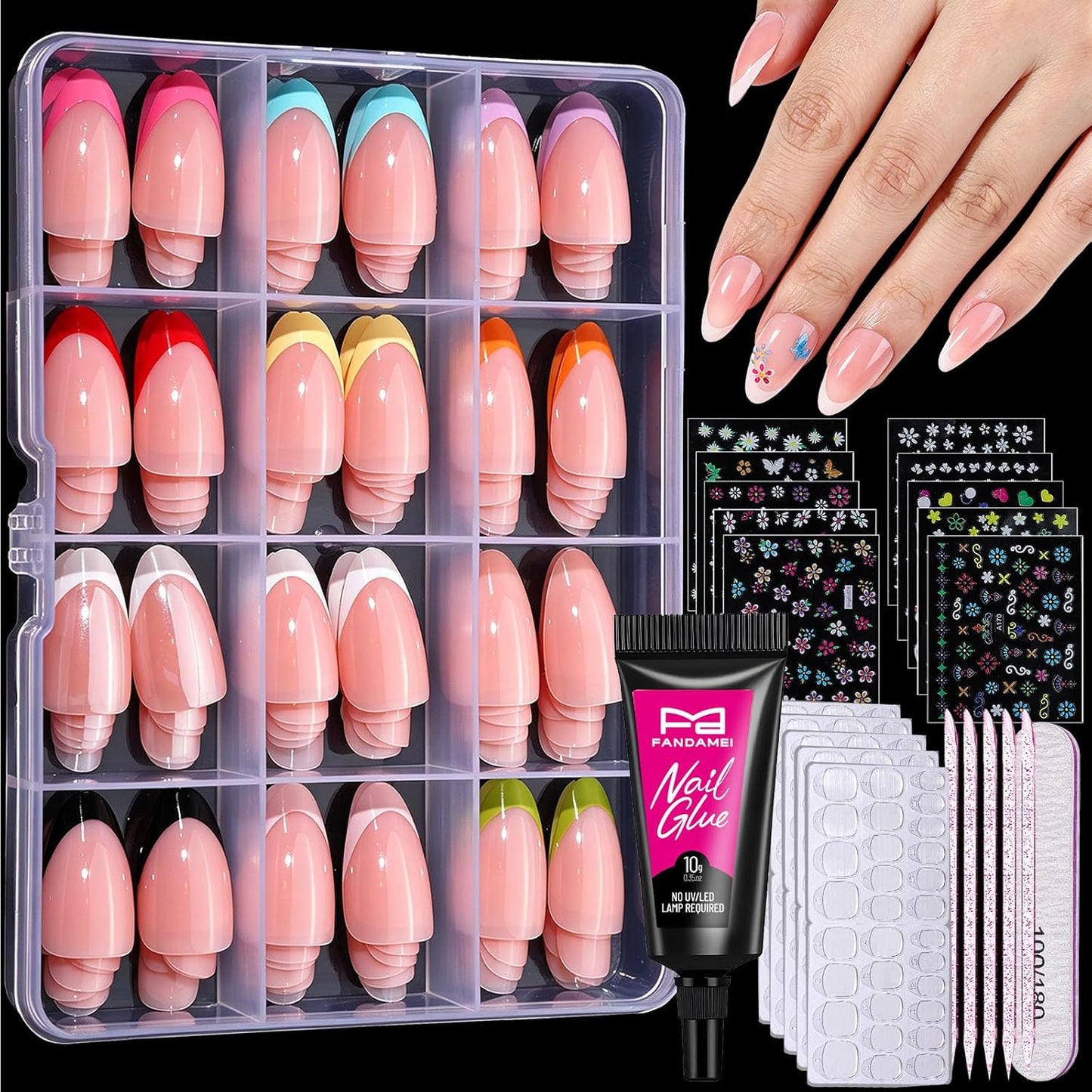 Almond French Tip Press-On Nails - 288PCS Natural Fit Fake Nails | Short & Easy Application