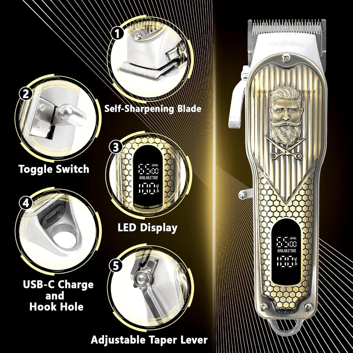 Professional Hair Clippers for Men - Heavy Duty Cutting Performance | Cordless Rechargeable Haircut Kit