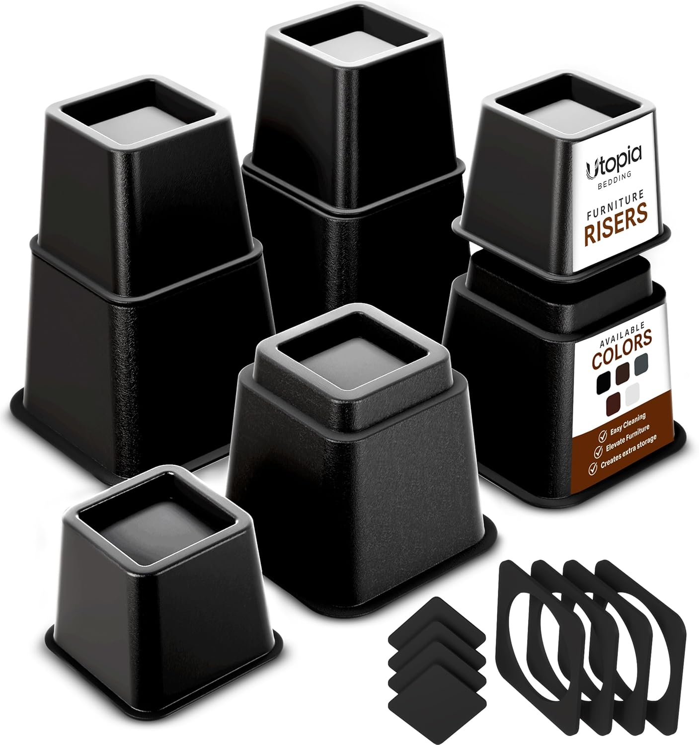 Utopia Bedding Bed Risers - Adjustable 3 & 5 Inch Furniture Lift for Under Bed Storage | Supports Up to 1,300 lbs (4 Set, Black)