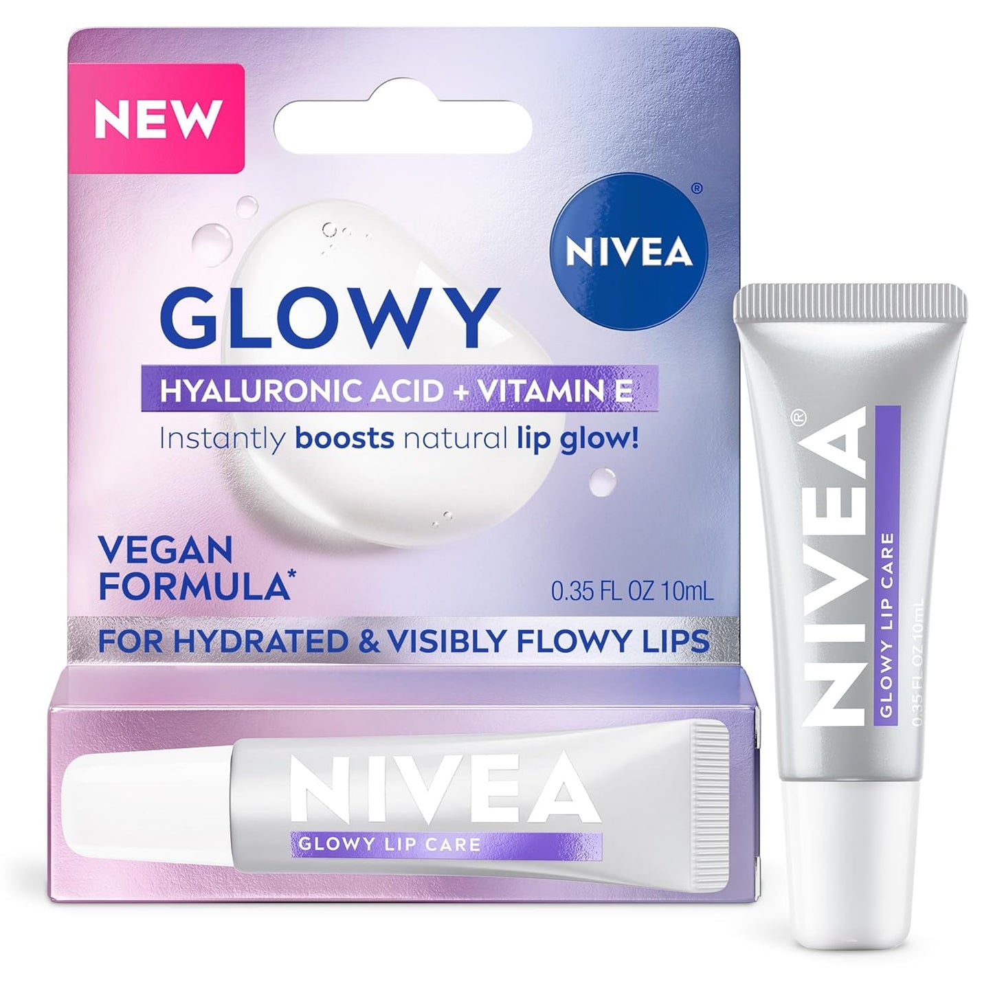 NIVEA Glowy Lips Vegan Lip Balm - Hydrating with Hyaluronic Acid & Vitamin E | 0.35 Fl Oz Tube